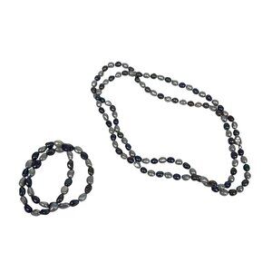 Black Silver Purple Faux Pearl Beaded Necklace & Bracelet Set‎